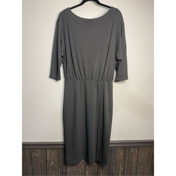 Medium, Anthropologie gray boat neck midi dress with front slit. - Picture 3 of 10